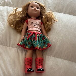 American Girl Doll with Red and Green Outfit